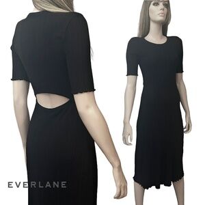 Everlane Rib Knit Short sleeve Midi Dress Keyhole Open Back Stretchy Versatile
